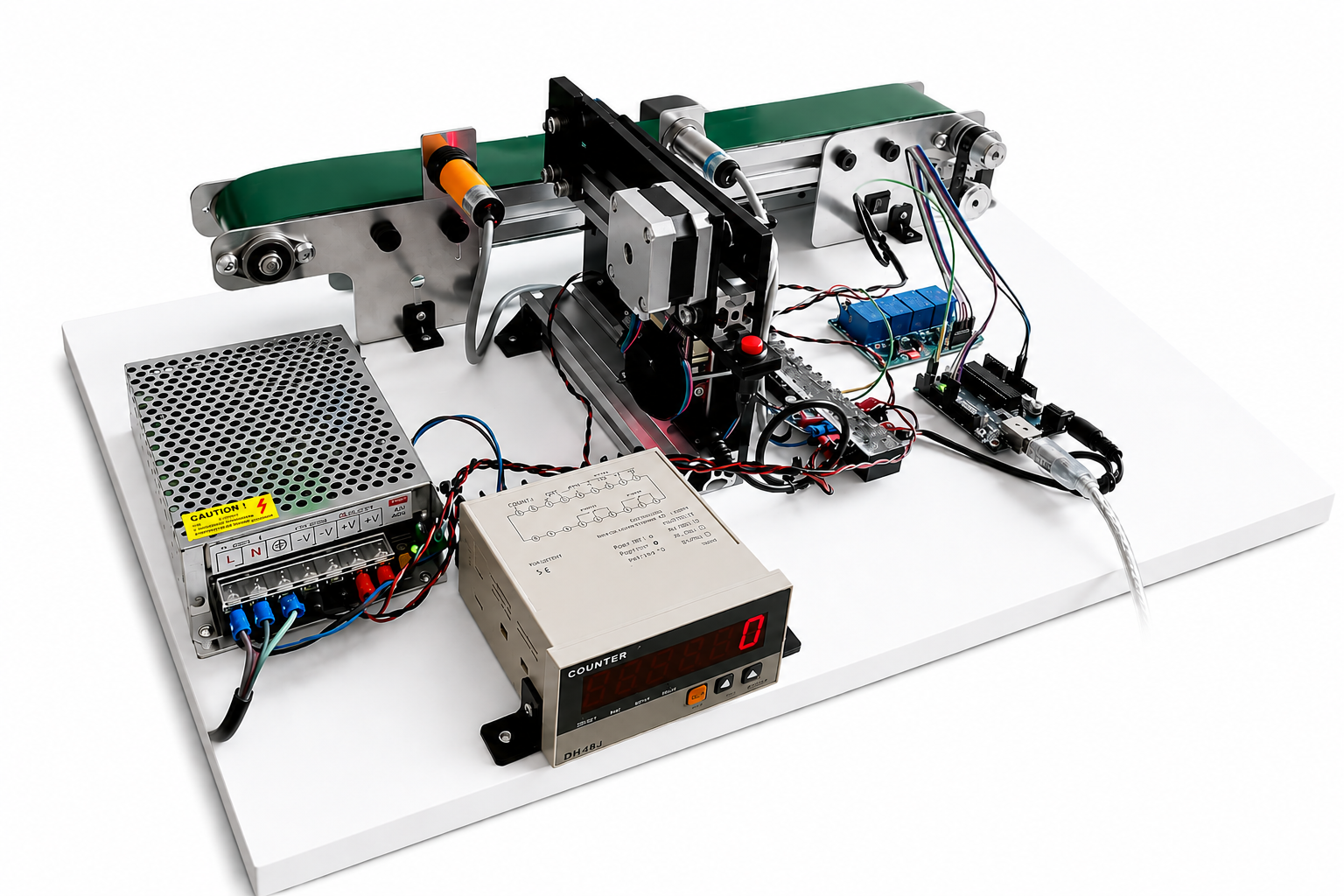 AT450 ชุดเรียนรู้+ชุดทดลอง นับชิ้นงานบนสายพานลำเลียง AT450 Automation Metal Detector+Counter+Rejector
