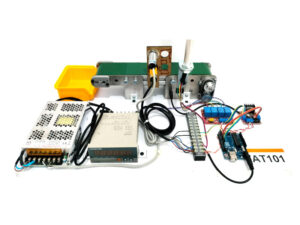 AT101 ชุดเรียนรู้+ชุดทดลอง นับชิ้นงานบนสายพานลำเลียง Automation Metal Detector+Counter+TowerLight AT101