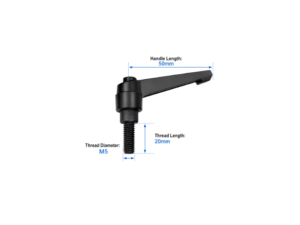 BKAH05-20 มือจับปรับตำแหน่งแบบก้านโยก Adjustable Clamping Handle Lever Grip M5x20-R50 Black