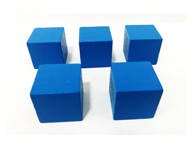 BXW253 ชิ้นงานลูกบาศก์ ไม้ Wood Cube 2.5cm สีฟ้า set 5 ชิ้น