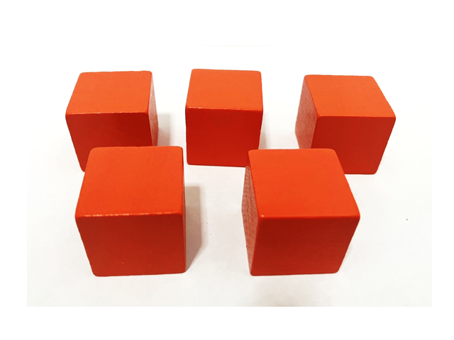 BXW252 ชิ้นงานลูกบาศก์ ไม้ Wood Cube 2.5cm สีส้ม set 5 ชิ้น