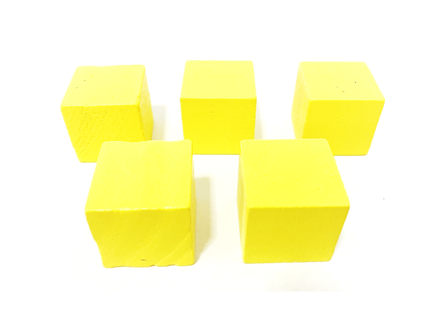 BXW251 ชิ้นงานลูกบาศก์ ไม้ Wood Cube 2.5cm สีเหลือง set 5 ชิ้น