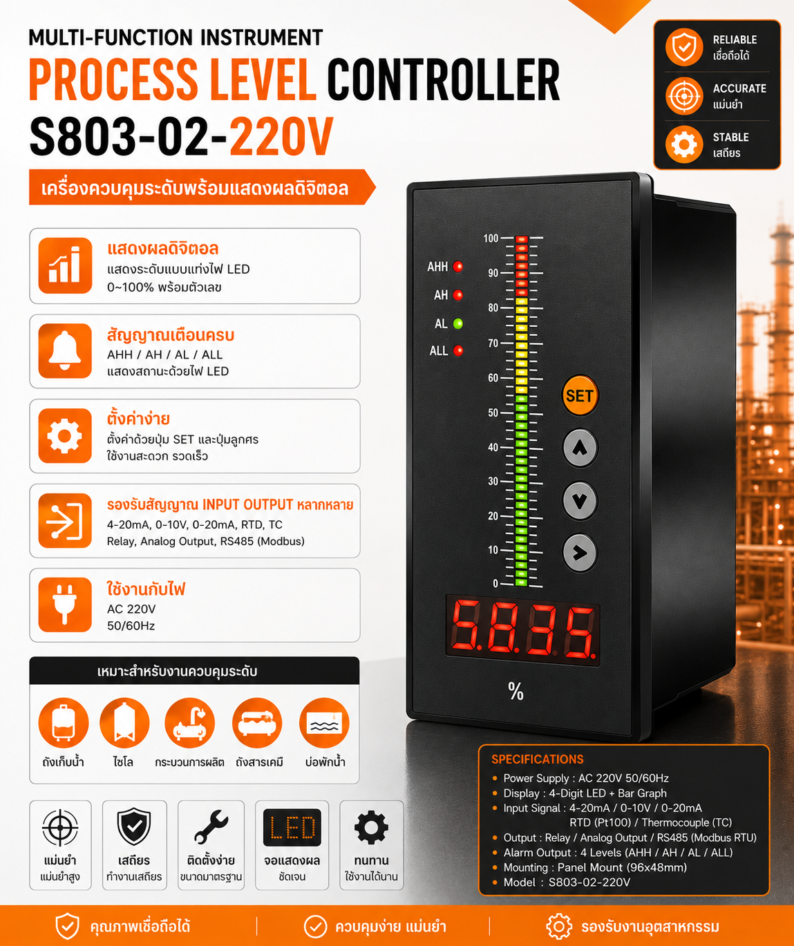 TMIT04 จอแสดงผลโปรเซสดิจิทัล Digital Process Level Display Controller S803-02-220V RS485